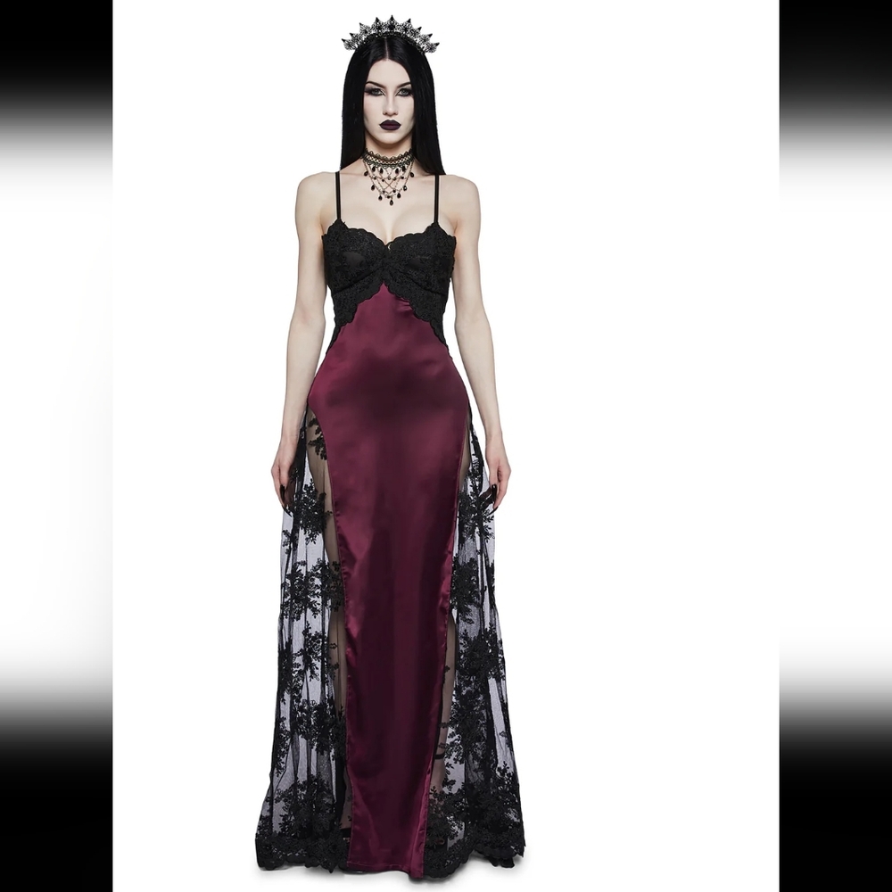 Dolls Kill Lustrous Heart Maxi Dress purple, black, medium
